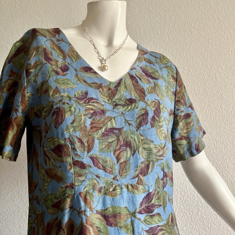 VTG Tom Tom California 100% Linen Maxi Dress S Periwinkle Floral Cottagecore USA - Picture 13 of 16